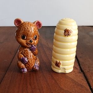 Vintage Bear and Beehive Salt and Pepper Shaker Set
